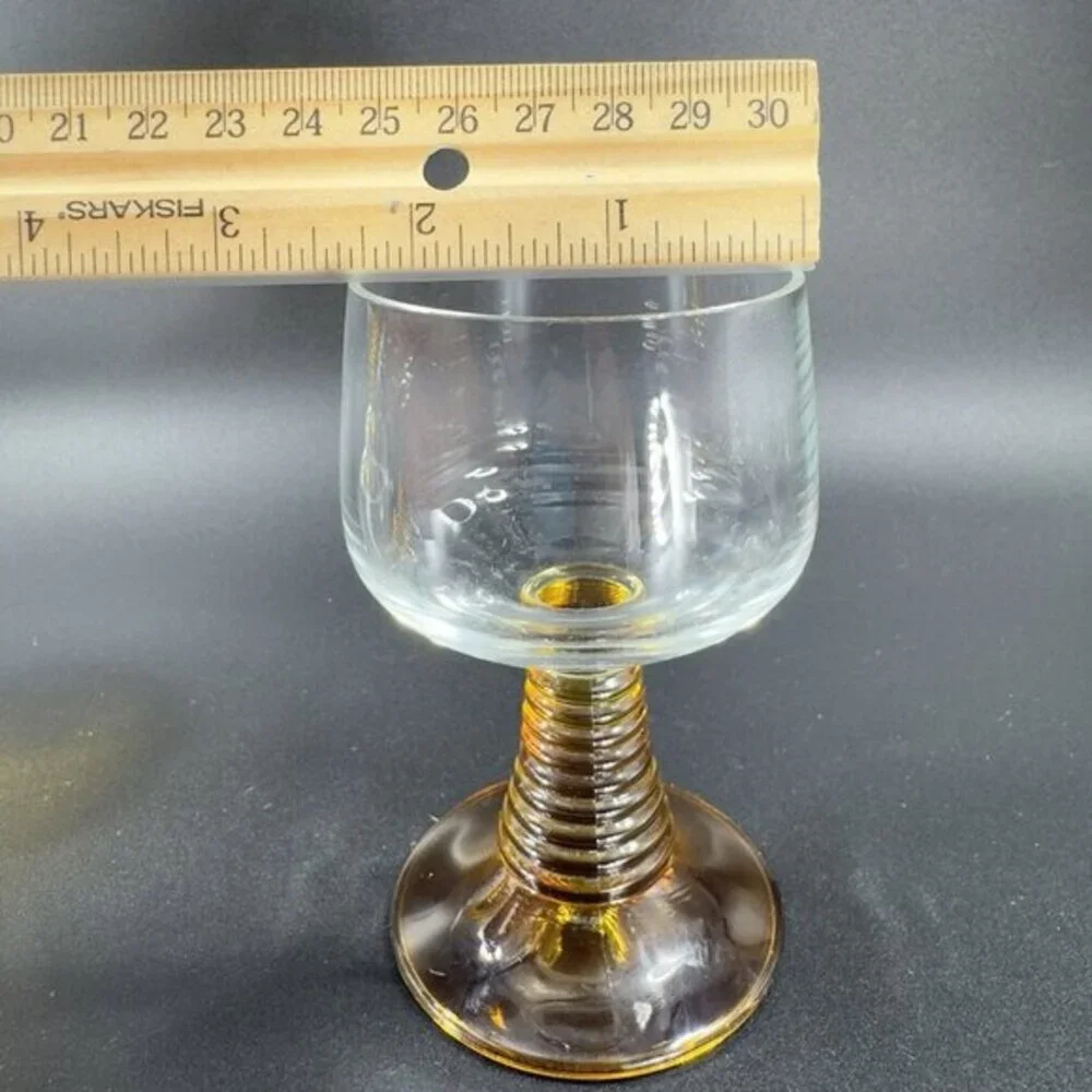 Vintage Roemer Glasses Cups Beehive Stems Glasses Set 2 Flashed‎ Amber Glass VTG